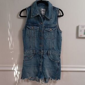 Zara Blue Denim Sleeveless Jumpsuit